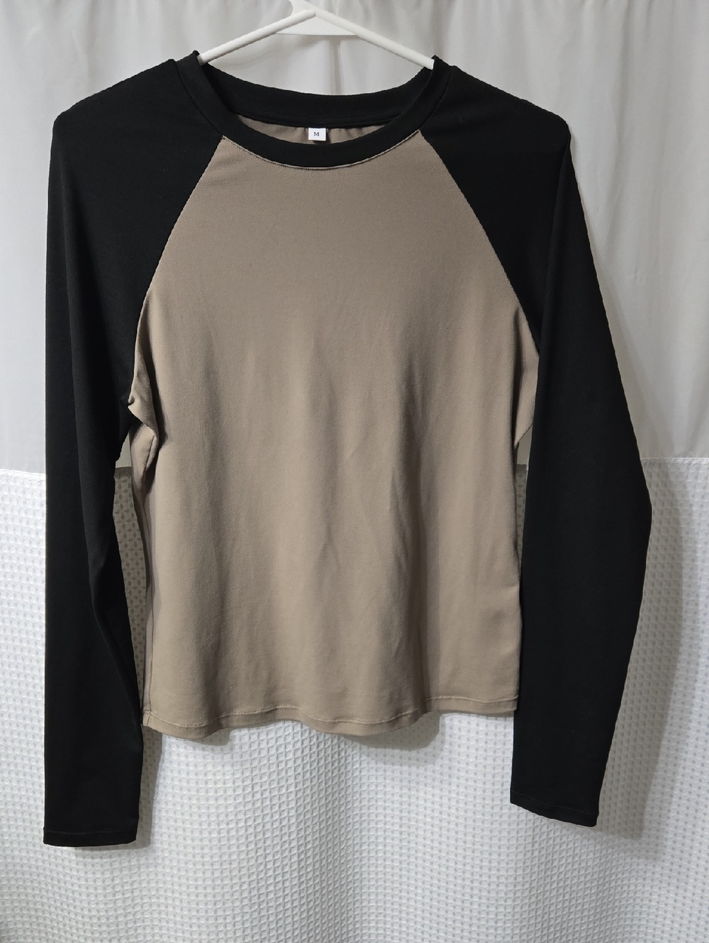 Amazon Two-Tone Raglan Long Sleeve Top - Black & Taupe